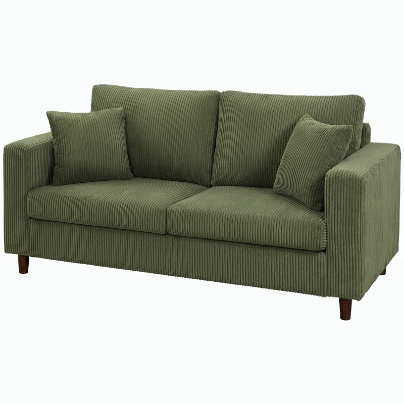 HOMCOM 2-Sitzer-Cordsofa mit breiter tiefer Sitzfläche und Federkernpolster, grün