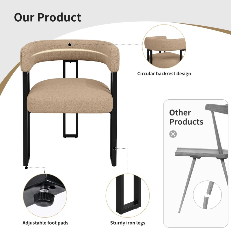 6-Piece Dining Chairs Set with Ergonomic Curved Backrest, Modern Upholstered Dining Chairs for Living Spaces, 51.5L x 54W x 72H cm, Brown
