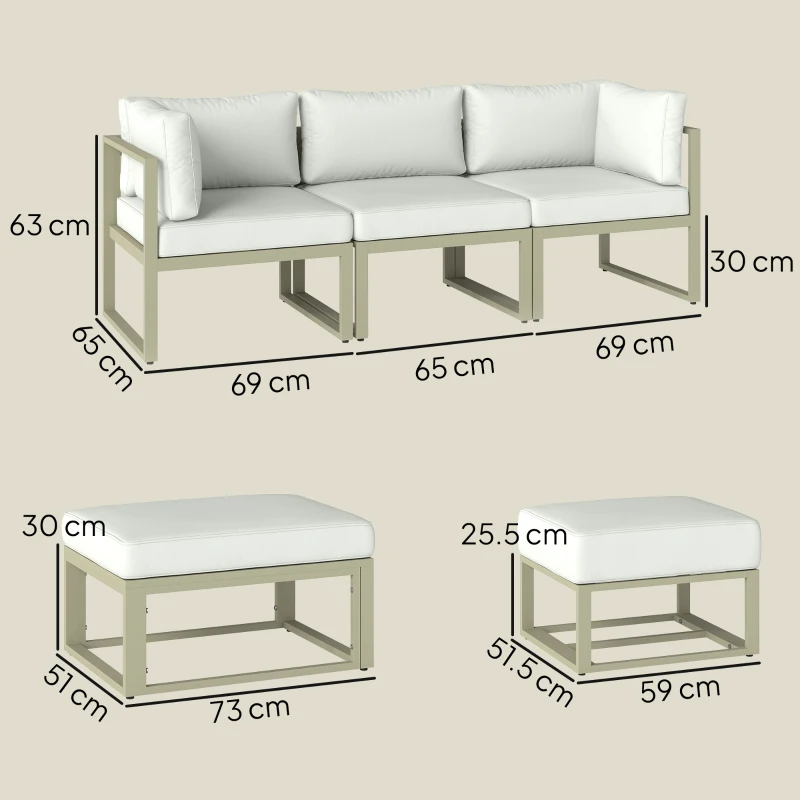 Outsunny Garden Daybed, 6 Piece Outdoor Sectional Sofa Set, Aluminium Patio Conversation Furniture Set with Coffee Table