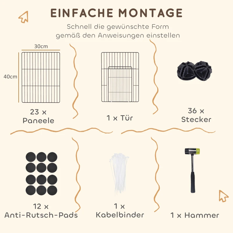 PawHut Kleintierkäfig, Außengehege, modulare Bauweise, 0,72 m² Fläche, Stahl, Schwarz