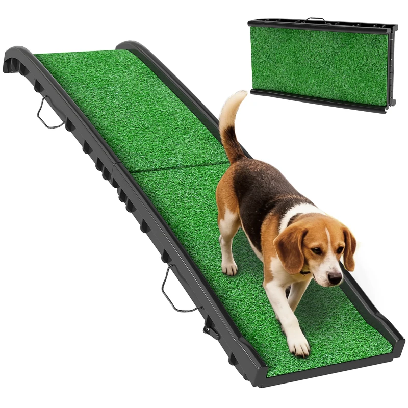 PawHut Hunderampe klappbar Hundetreppe rutschfest Einstiegshilfe für Kofferraum, für Tiere bis 90 kg 155x38,5x15,5 cm Schwarz