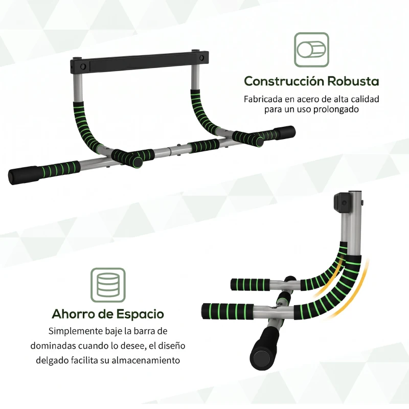 HOMCOM Barra de Dominadas Multifuncional Barra de Dominadas de Pared con Mangos Antideslizantes Carga 110 kg Gris y Negro