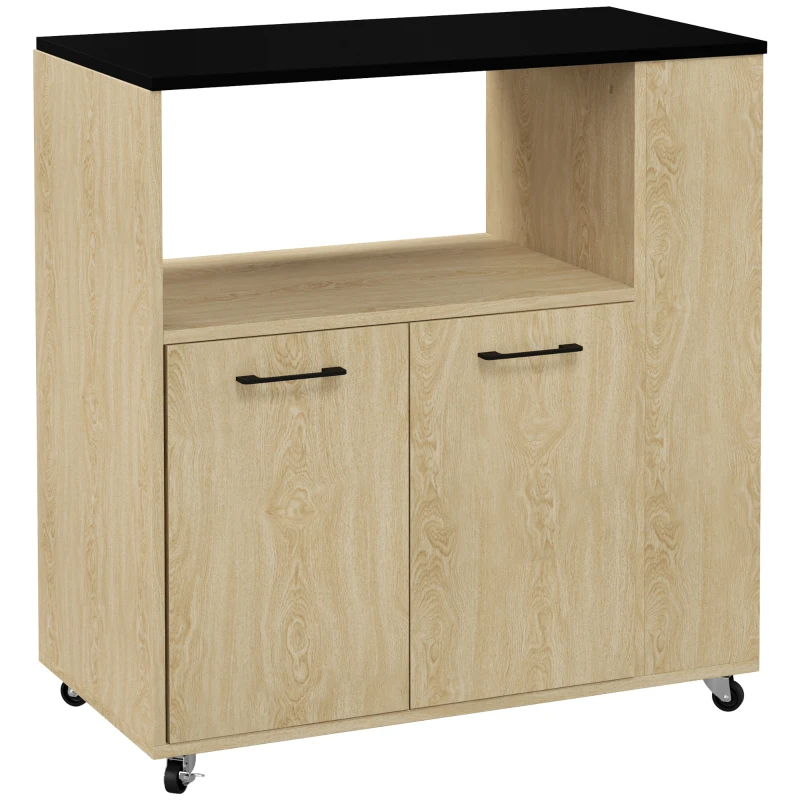 HOMCOM Carrito de Cocina con Ruedas 2 Puertas Estante Ajustable Especieros para Comedor 75x40x80,5 cm Natural