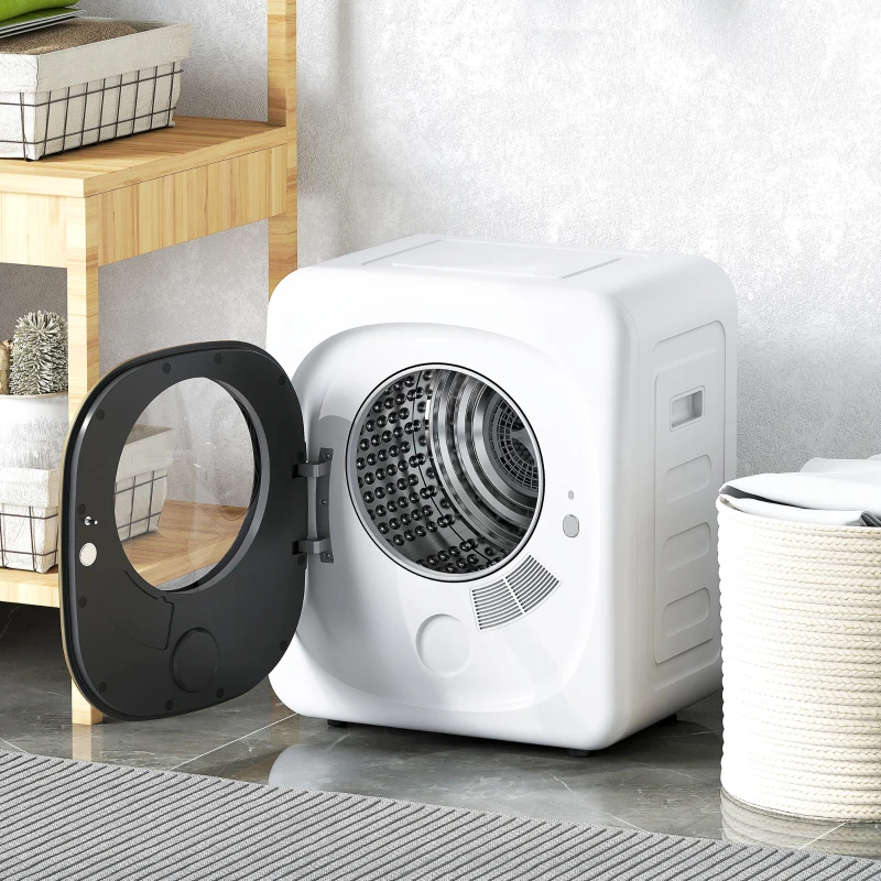 HOMCOM Mini Asciugatrice Portatile 2.5 kg, 5 Programmi, 800W, Fino 60℃, Timer, Tamburo in Acciaio Inox, per Casa, Bianco