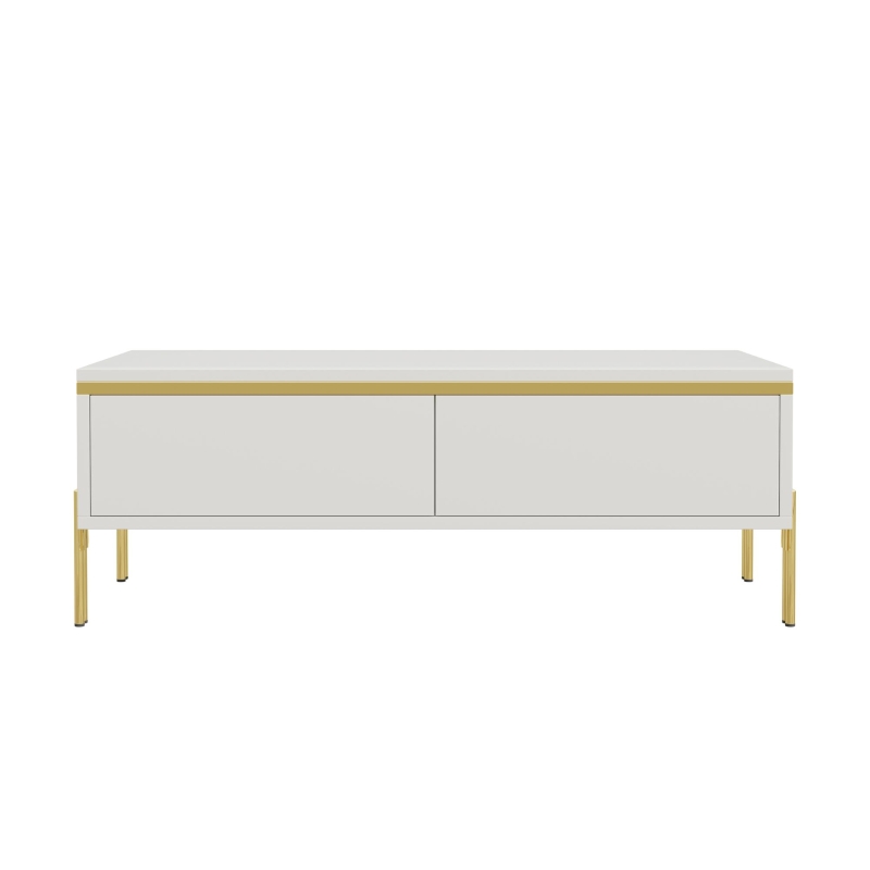 Spacious Coffee Table with 2 Hidden Drawers, Versatile Room Table for Italian-Style Rooms or Cream-Toned Spaces, 100L x 50W x 36H cm, White