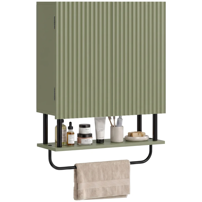 HOMCOM Bathroom Wall Cabinet Modern Space Saver Wall Mounted Cabinet Doors Storage Green