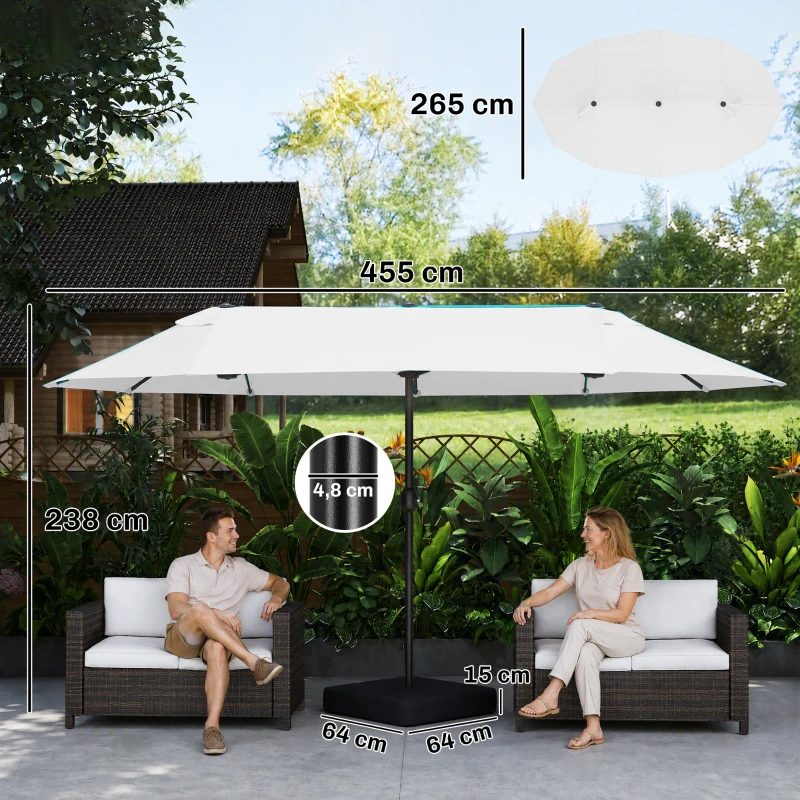 Outsunny Ombrellone Doppio a 12 Stecche con Base a Croce e Manovella, in Acciaio e Poliestere, 455x265x238 cm, Beige