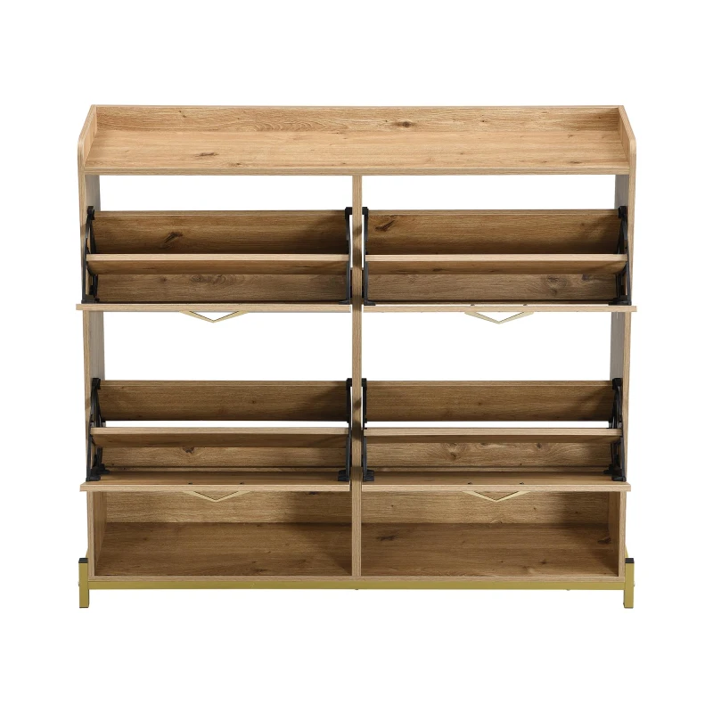 Space-Saving Shoe Cabinet with 4-Door Storage, Ideal Shoe Rack for Entrance Areas or Corridors, 108.5L x 24W x 100H cm, Natural