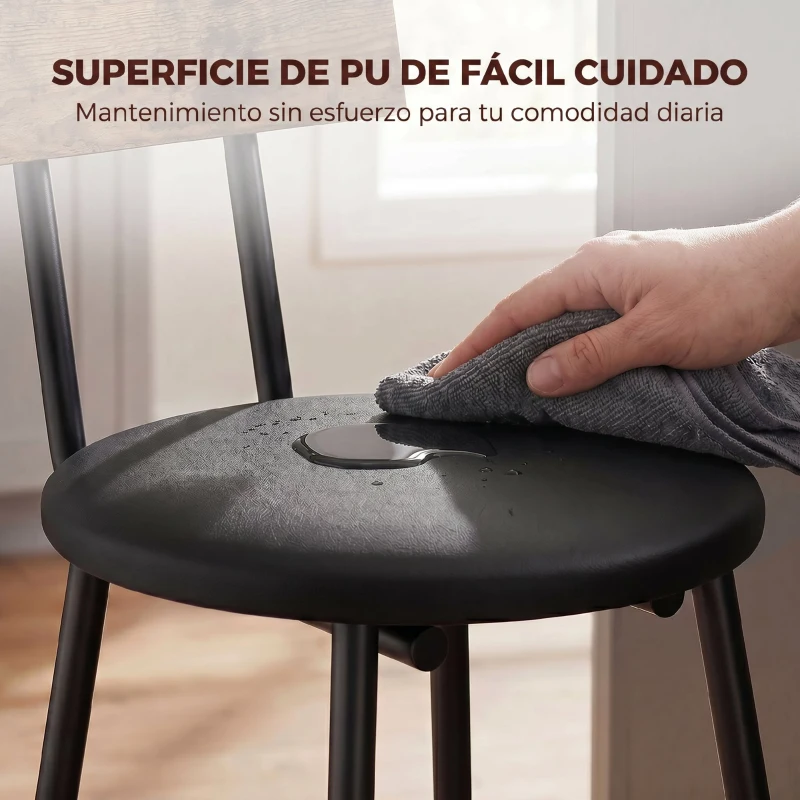 HOMCOM Set de 2 Taburetes de Bar con Respaldo y Reposapiés Tapizados en PU 41x47x92 cm Negro