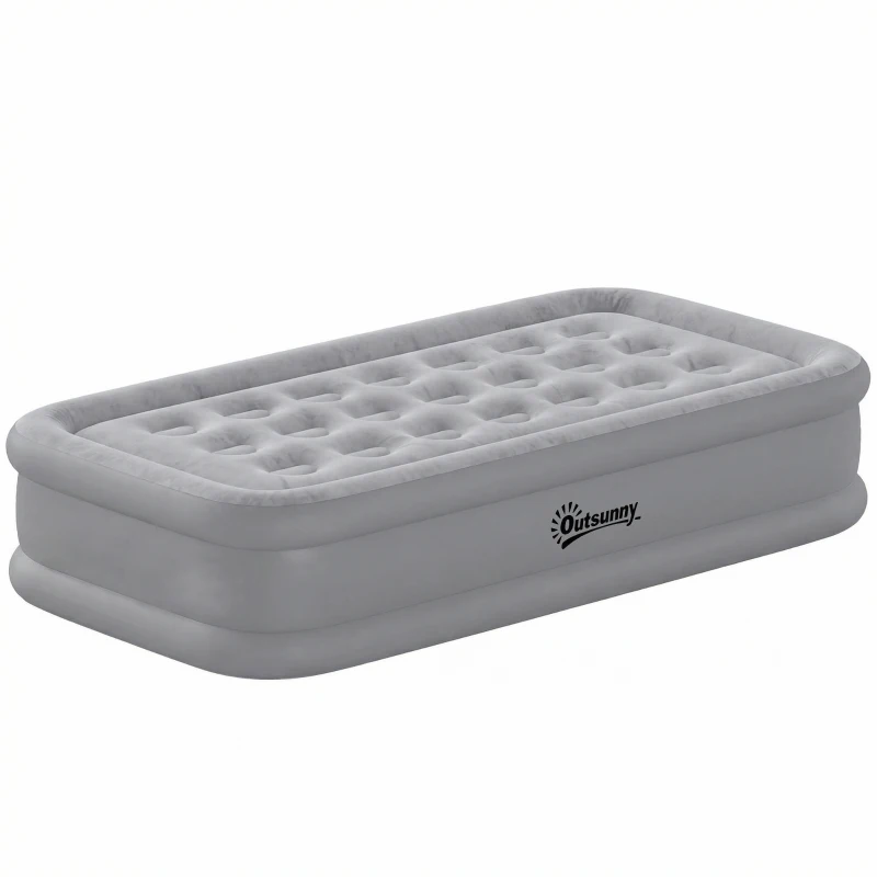 Outsunny Colchón Hinchable Individual Plegable con Bomba Inflado 3 Min Desinflado 2 Min Bolsa Carga 200 kg 190x97x39 cm Gris