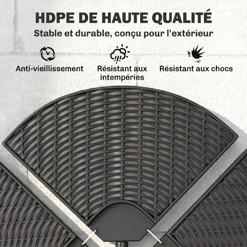 Outsunny Lot de 4 dalles de lestage pour parasol déporté dim. tot. 100L x 100l x 8H cm HDPE aspect rotin noir