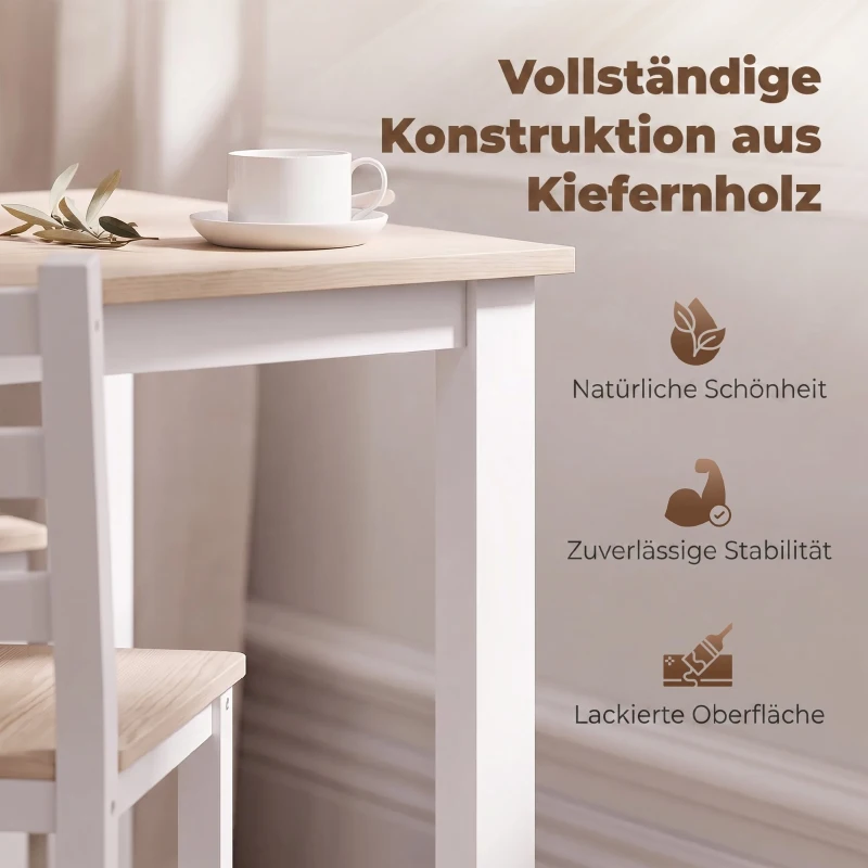 HOMCOM 5-teiliges Essgruppe für 4 Personen, Landhaus-Esstisch und Stühle aus Massivholz, Natur/Weiß