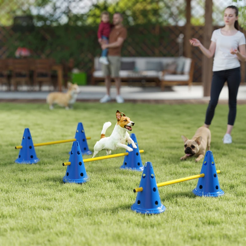 PawHut Agility Set Hunde 3-teiliges Agility-Ausrüstung für Hundetraining Steckhürdenset mit 6 Kegel 3 Hürden Tragetasche