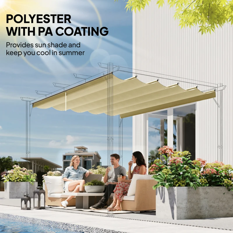 Outsunny Retractable Pergola Cover, 3.5 x 2.6 m Replacement Canopy Fabric for 4 x 3 m Frame, Roof Top Only, Beige