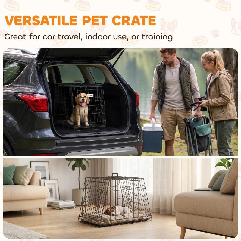 PawHut 30"(76 cm) Car Dog Crate Collapsible Slanted Travel Small Dog Cage with Tray & Handle 76L x 48W x 53H cm
