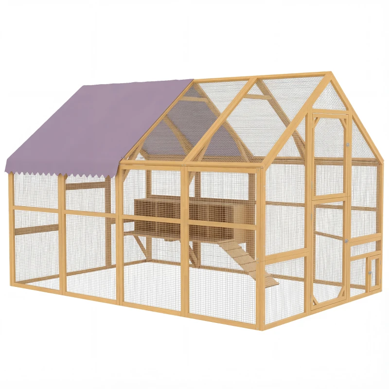 PawHut Hühnerstall Holz mit Freilauf, Sicherheitsschloss, Tür, 4 Nistkasten, für 8-12 Hühner, ca. 2,8 x 1,8 x 1,9 m, Gelb