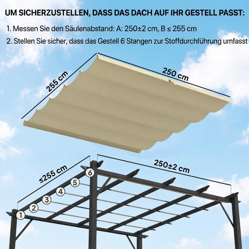 Outsunny Ersatzdach für 3 x 3 m Pergola, einziehbar, mit Regenabflusslöchern, wetterfest, Polyester, Beige 250 x 255 cm Beige