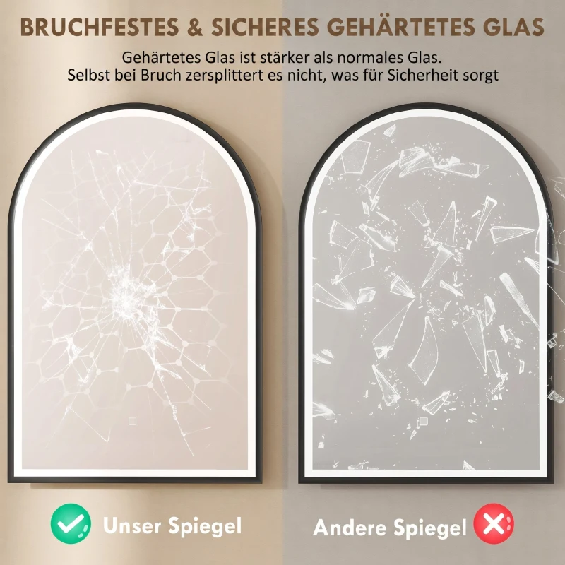 HOMCOM LED Badezimmerspiegel 60 x 90 cm mit Beleuchtung, Front- & Rückbeleuchtung, Memory-Funktion, Touch-Schalter, Schwarz