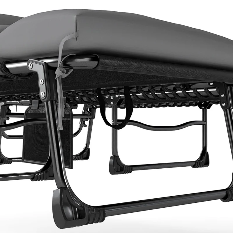 Outsunny Lot de 2 Bains de Soleil Transat de Jardin Matelas XXL 9cm Inclinable 180° Plat Pliable à 5 Positions 200x57x38cm Gris