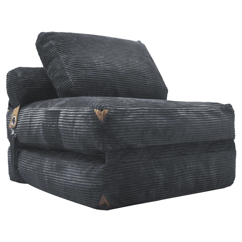 3-in-1 Convertible Corduroy Floor Sofa Bed with Side Pockets, Oversized Chaise Lounge for Bedrooms or Student Dorms, 87L x 86W x 40H cm, Gray