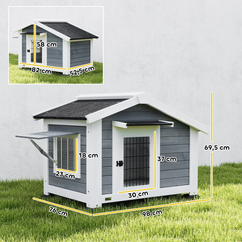 PawHut Caseta para Perros Exterior de Madera Casa para Perros Medianos con Techo Asfático Suelo Extraíble 98x76x69,5 cm Gris