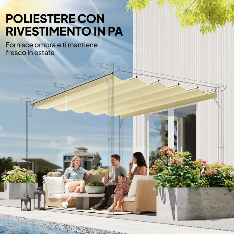 Outsunny Tettuccio di Ricambio per Pergola Gazebo da Giardino da 3x4 m in Poliestere, Crema