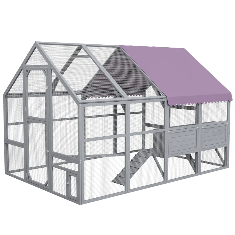 PawHut Hühnerstall Hühnerhaus Hühnerhütte, begehbar, wetterbeständig, 280 x 185,5 x 188 cm, Grau