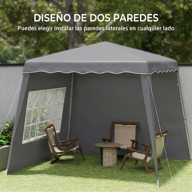 Outsunny Carpa Plegable Pop-up 2,89x2,89m Cenador Pabellón de Jardín con Paredes Laterales Altura Ajustable Protección UV50+ Gris