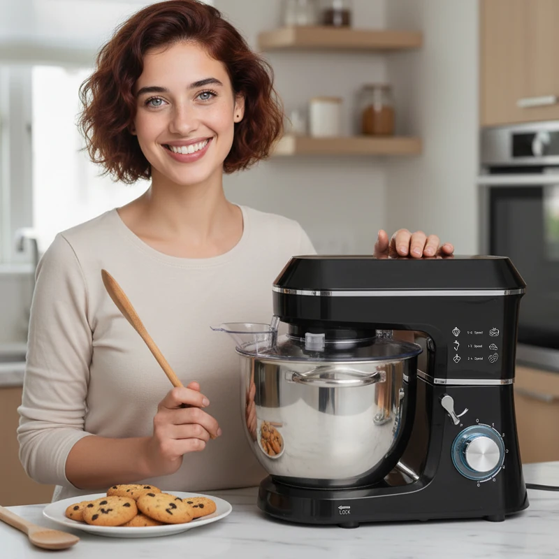 HOMCOM Küchenmaschine Knetmaschine mit 7L Edelstahlschüssel 1400W mit Kippkopf, Knethaken, Schneebesen, Rührbesen