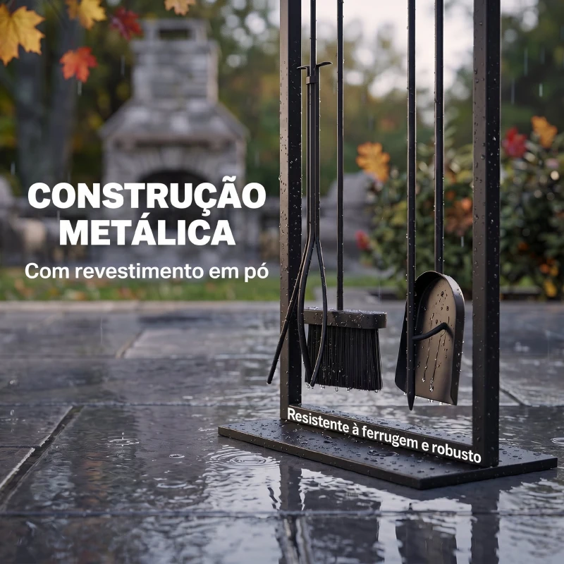 Outsunny Conjunto de Utensílios para Lareira de 5 Peças em Metal com Escova Pá Atiçador Pinça e Suporte Preto