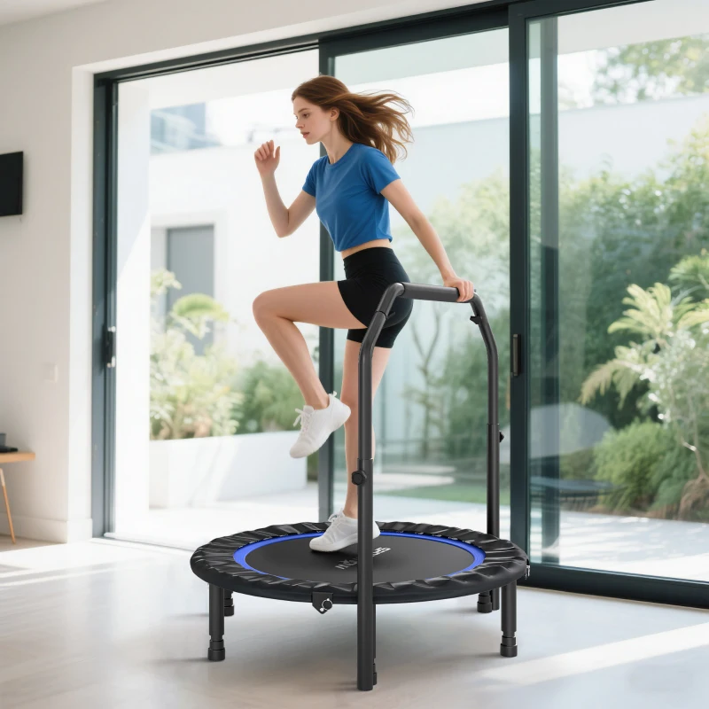 SPORTNOW Cama Elástica Plegable Ø102 cm con Mango Ajustable Marco de Acero para Entrenamiento Piernas Cuerpo Azul y Negro