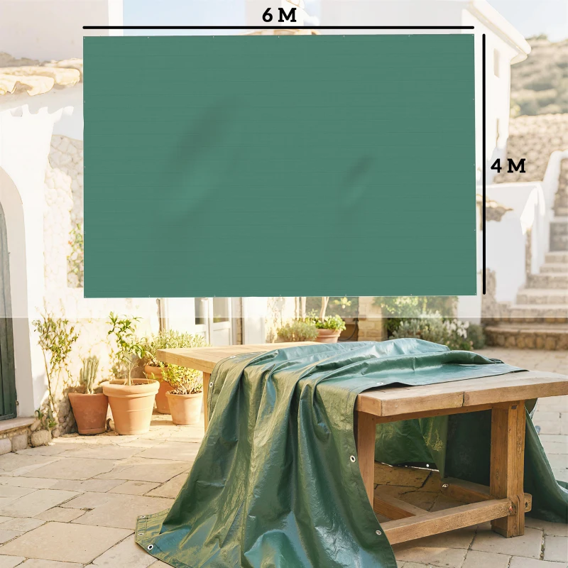 Outsunny Lona Impermeable Exterior 4x6 m Toldo PE 90 g/m² Protección UV con Ojales Reforzados para Leña Muebles de Jardín Verde