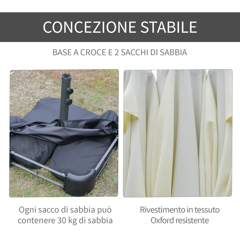 Outsunny Ombrellone Doppio a 12 Stecche con Base a Croce e Manovella, in Acciaio e Poliestere, 455x265x238 cm, Beige