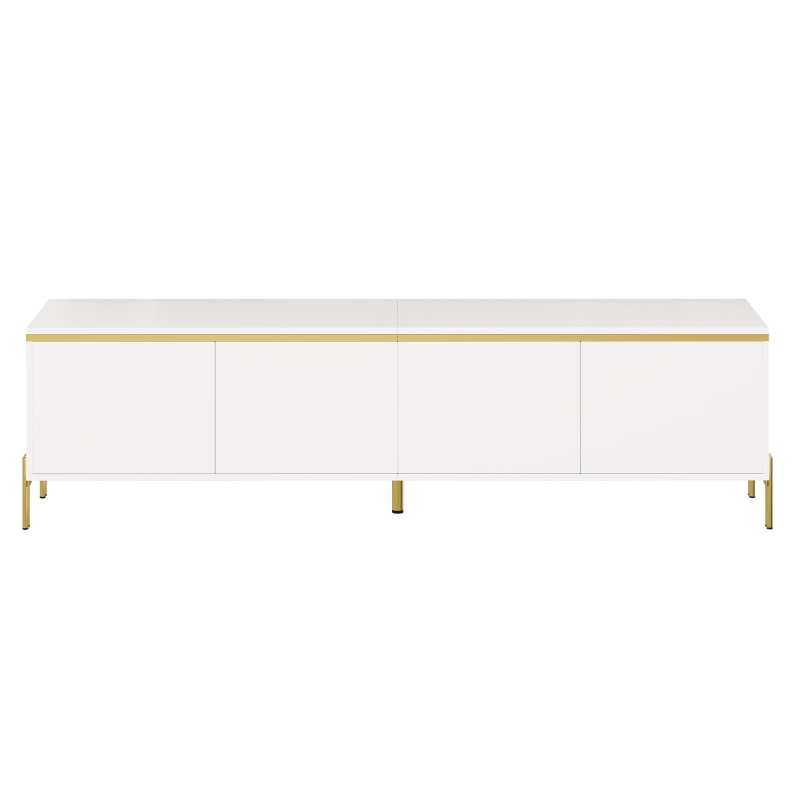 Spacious TV Stand with 4-Door Storage, Functional TV Cabinet for Modern and Italian Minimalist Living Rooms, 170L x 38W x 50H cm, White