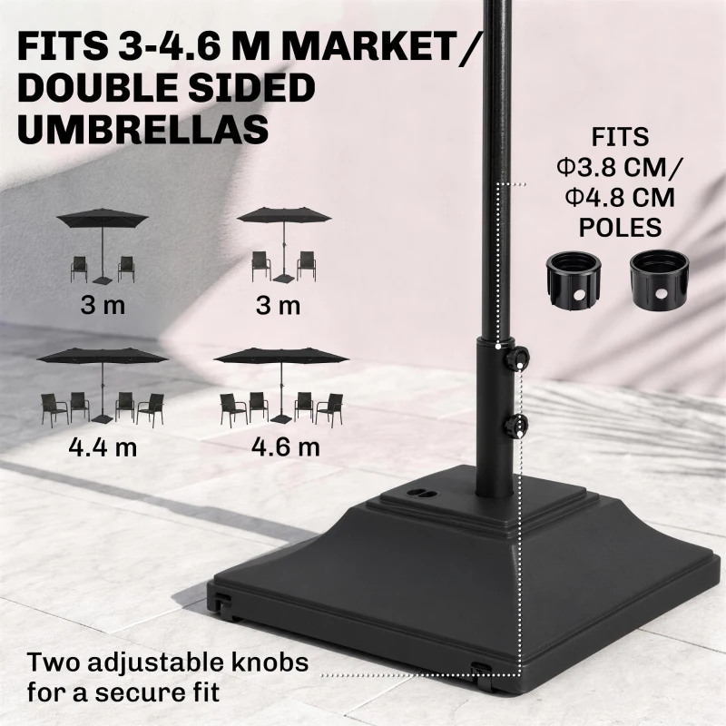Outsunny 60kg Water/Sand Fillable Parasol Base, with Wheels - Black