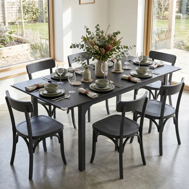 HOMCOM Table à manger extensible de 4 à 6 personnes, pieds en acier, pour petits espaces, salle à manger, noir