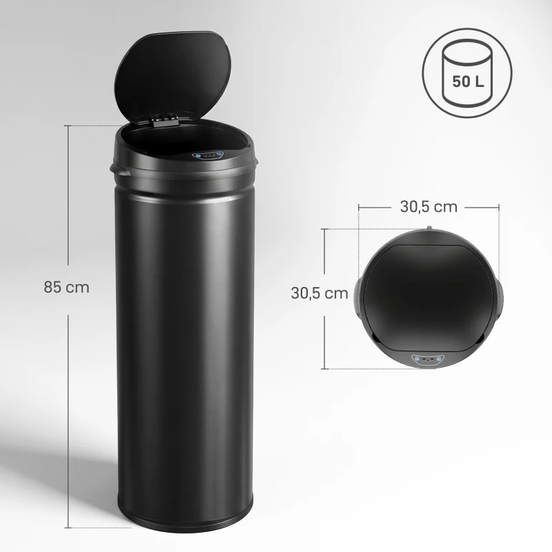 HOMCOM 50 Liter Sensor-Mülleimer mit Soft-Close-Funktion, berührungsfreier Abfalleimer aus Edelstahl für hygienische Küchen