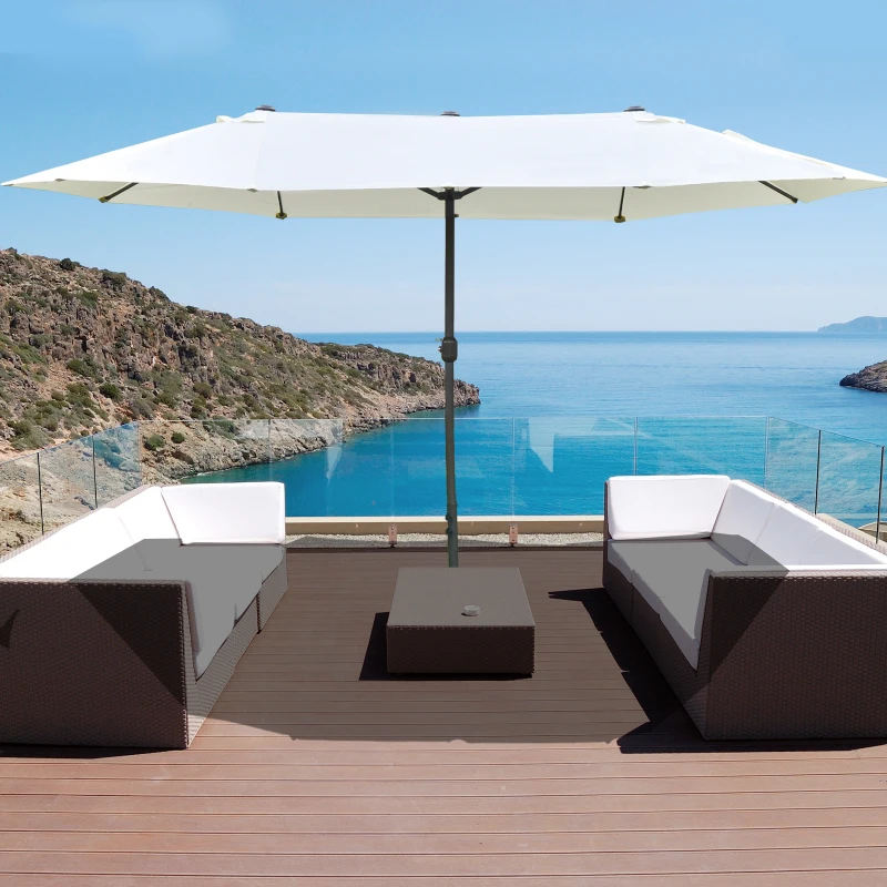 Outsunny Ombrellone Doppio a 12 Stecche con Base a Croce e Manovella, in Acciaio e Poliestere, 455x265x238 cm, Beige