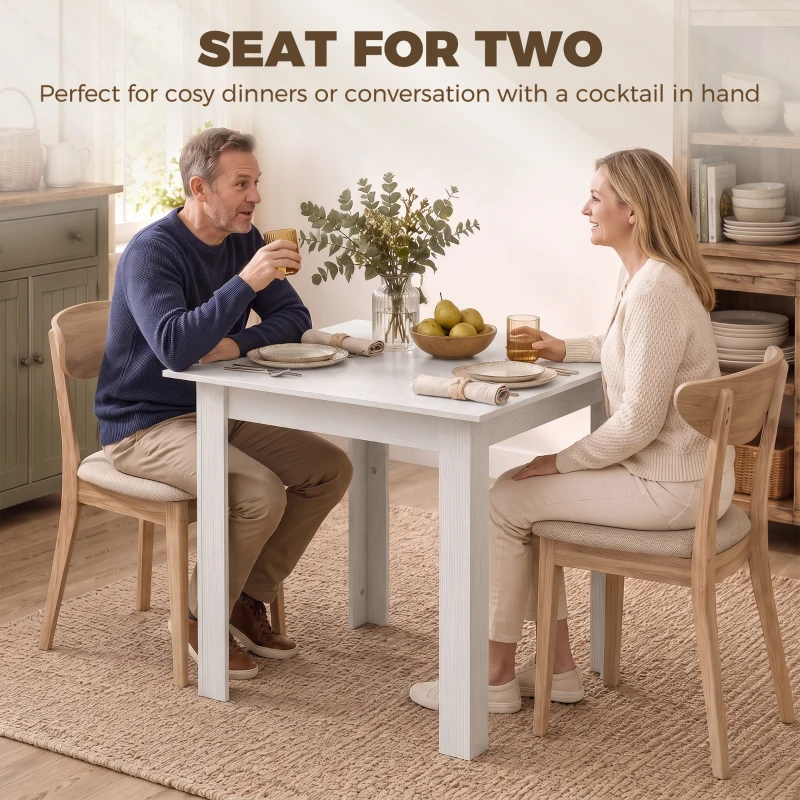 HOMCOM Square Dining Table, Modern Small Dining Table with Wood Effect, Space Saving, Non-slip Foot Pads, White