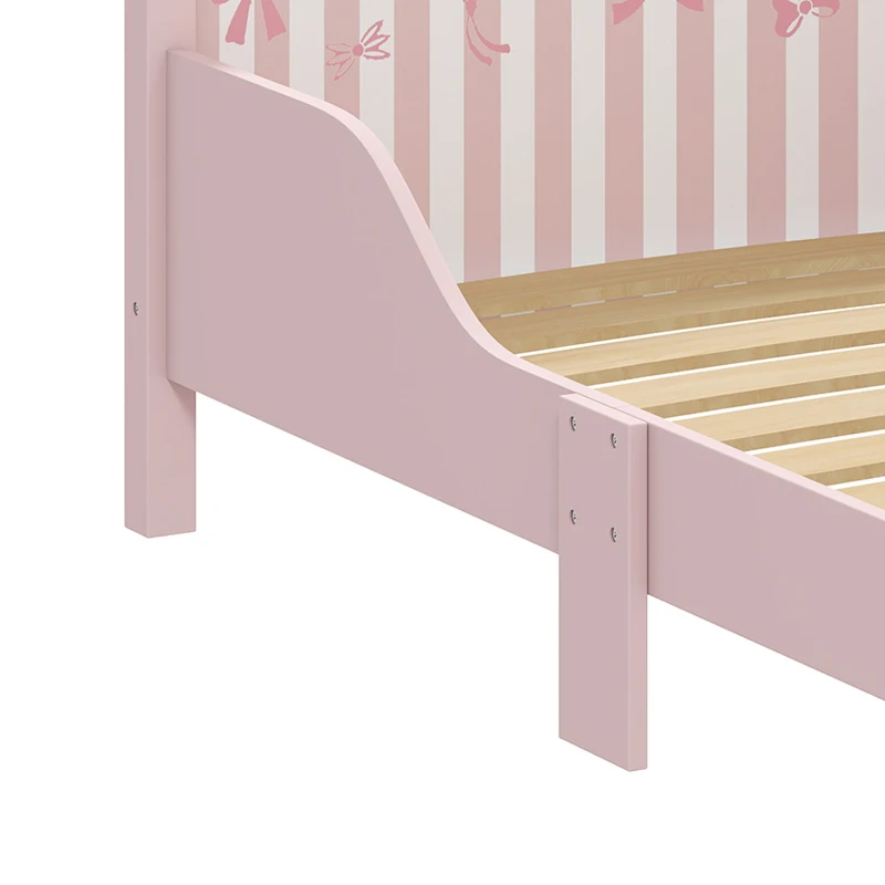 AIYAPLAY Cama Montessori para Niños 3-6 Años 146x76,5 cm con Protectores Anticaídas Forma de Lazo para Dormitorio Rosa