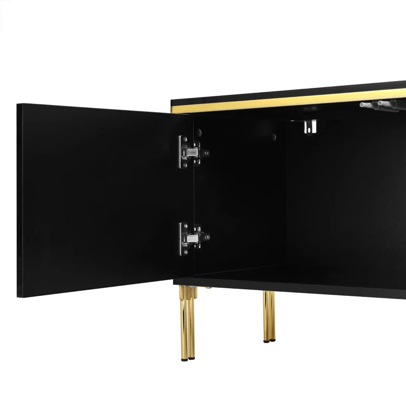 Spacious TV Stand with 4-Door Storage, Functional TV Cabinet for Modern and Italian Minimalist Living Rooms, 170L x 38W x 50H cm, Black