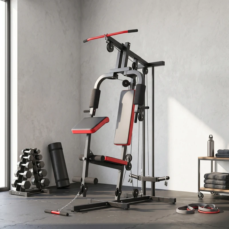 SPORTNOW Máquina de Musculación con Polea Alta y Baja Prensa de Pecho y Piernas Compatible con Discos 25 y 50 mm (No Incluidos)