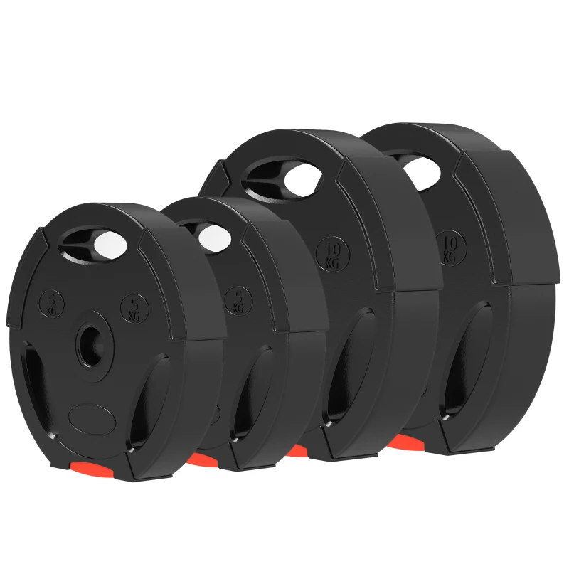 SPORTNOW Zestaw 4 ciężarków do hantli, 2 x 5 kg/10 kg, zestaw obciążników do sztangi 2,5 cm, średnica otworu 30 mm, kolor czarny