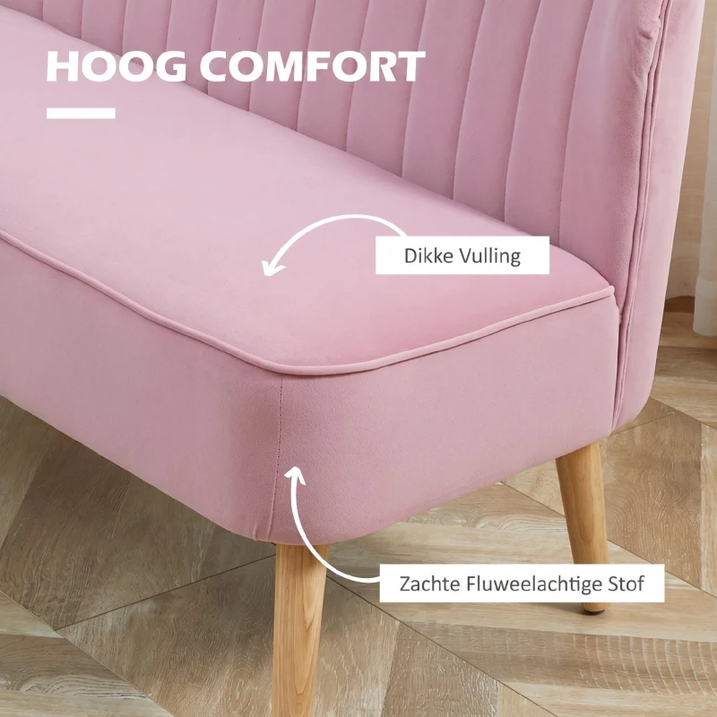 HOMCOM Sofa 2-zits stoffen bank gestoffeerde bank loungesofa breed Roze(m-4)