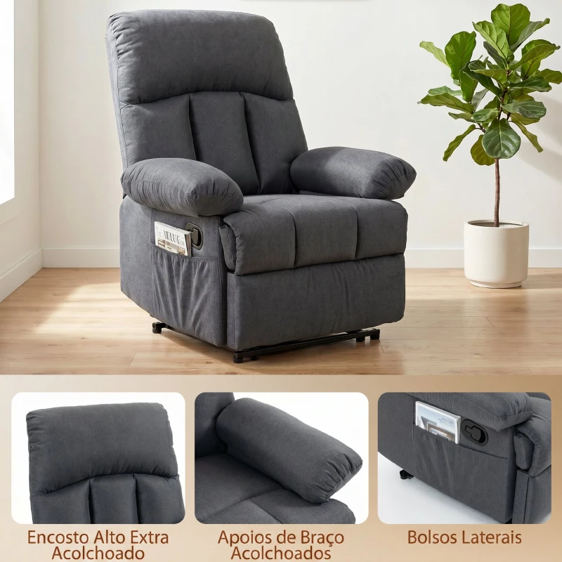 HOMCOM Poltrona de Massagem Relax Reclinável com 8 Pontos de Massagem e Função Calor 85x93x103 cm Cinzento