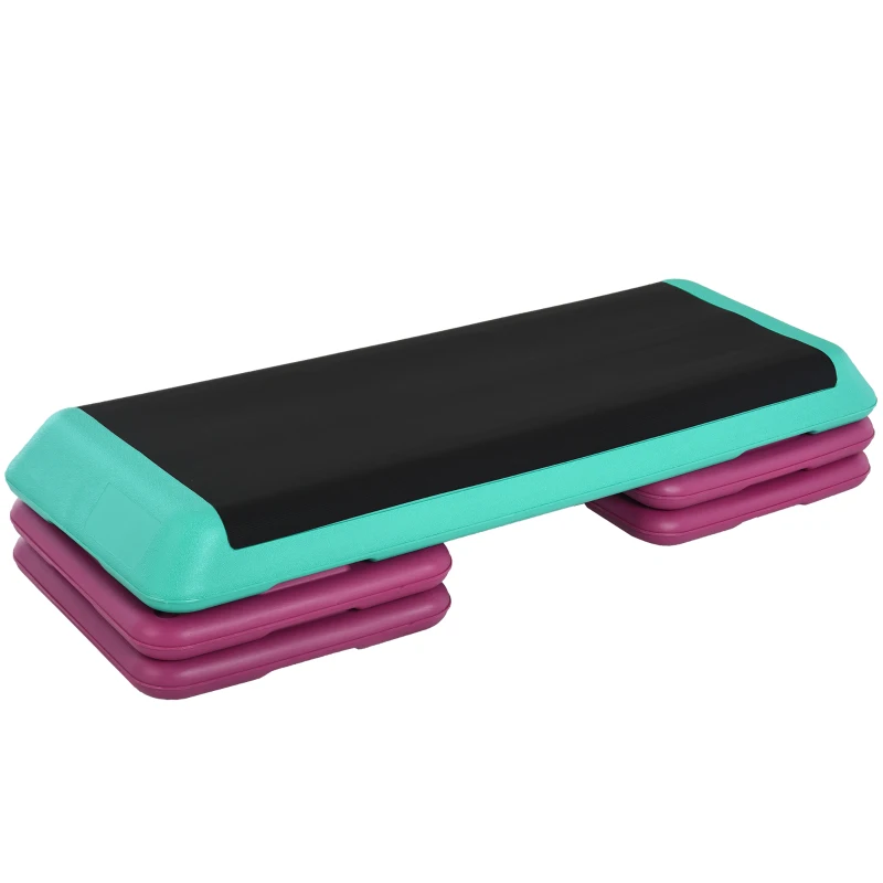 HOMCOM Steppbrett höhenverstellbar Fitness Stepper 3 Stufen (10/15/20 cm) Rutschfest Stepbench für Zuhause Fitnessstudio Büro Kunststoff Schwarz+Grün+Violett