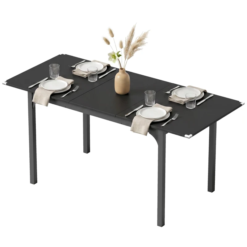 HOMCOM Table à manger extensible de 4 à 6 personnes, pieds en acier, pour petits espaces, salle à manger, noir