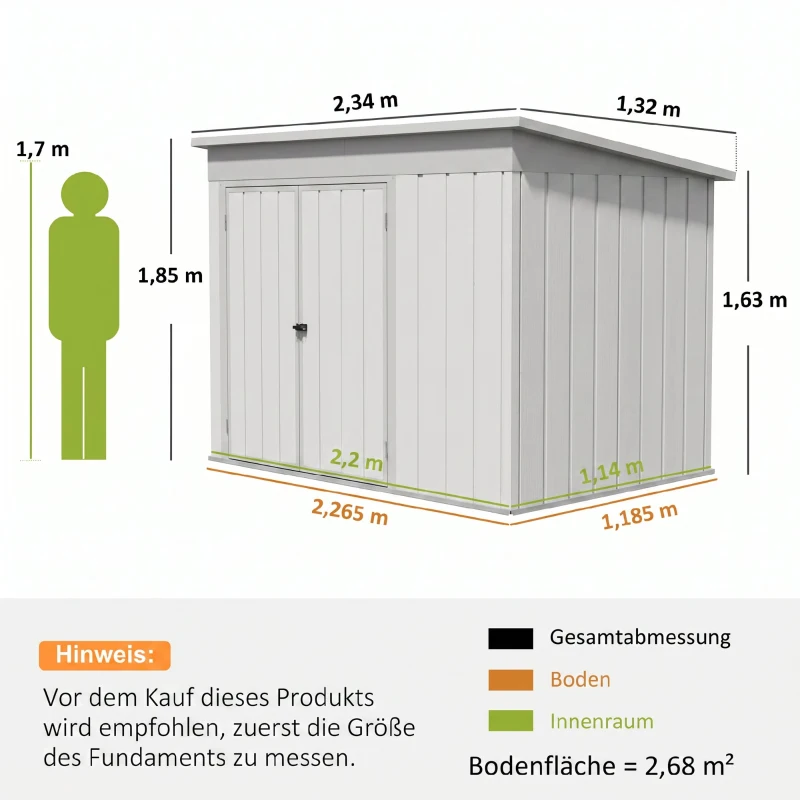 Outsunny Metall Gerätehaus 2,68 m², abschließbar Geräteschuppen mit 3 Türen Lüftung Pultdach Handschuhen