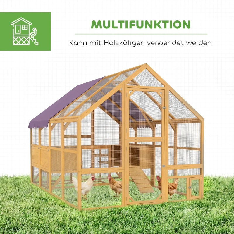PawHut Hühnerstall Holz mit Freilauf, Sicherheitsschloss, Tür, 4 Nistkasten, für 8-12 Hühner, ca. 2,8 x 1,8 x 1,9 m, Gelb