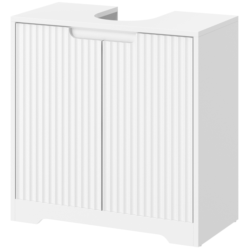 HOMCOM Mueble Bajo Lavabo con Puertas de Cierre Suave y Diseño Acanalado 2 Estantes para Lavabo con o sin Pedestal Blanco